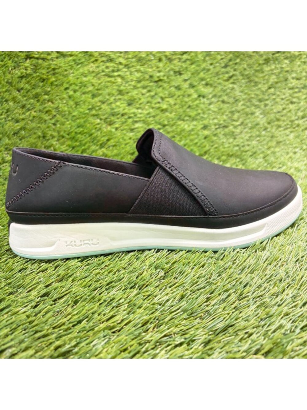 Kuru Roam Atla Womens Size 7.5 Black White Casual Walking Leather Slip-On Shoes